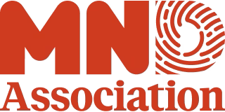 An orange logo on a white background, the text MD Association. The fill of the letter D is in a fingerprint pattern.