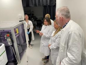 Becky Carlyle giving the tour to the Alzheimer's Research UK