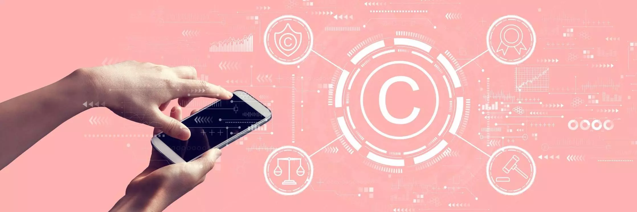 Copyright banner with pink background and copyright icon.